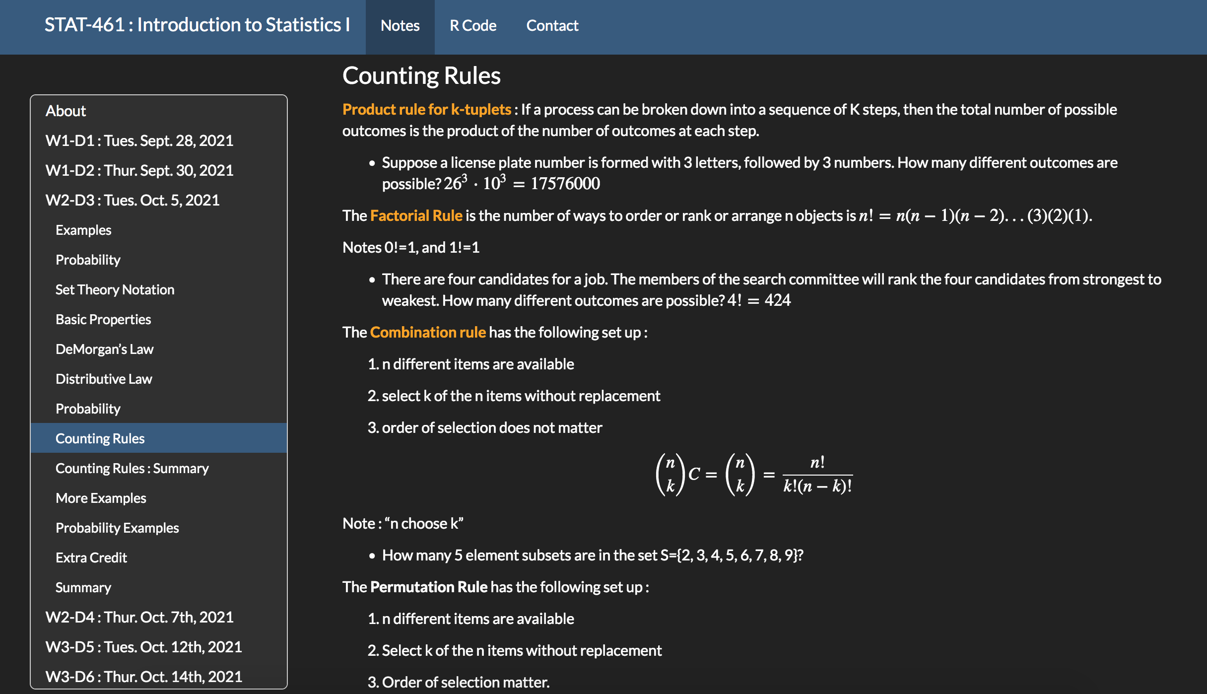 ~Statistics 461~ Introduction to Mathematical Statistics I